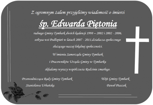 Zmarł  Edward Piętoń, były sołtys i radny gminy Tymbark