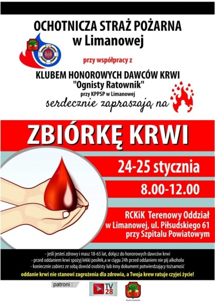 Druhowie OSP Limanowa organizują pierwszą w tym roku zbiórkę krwi