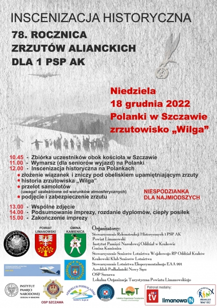 Zaproszenie na inscenizację historyczną z okazji 78. rocznicy zrzutów alianckich dla 1. PSP AK