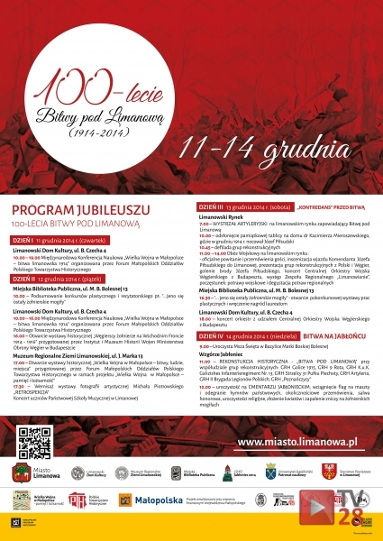 Obchody 100-lecia Bitwy pod Limanową. Program
