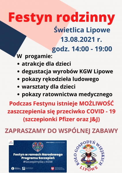 Gospodynie z Lipowego zapraszają na festyn w ramach akcji #SzczepimySię z KGW