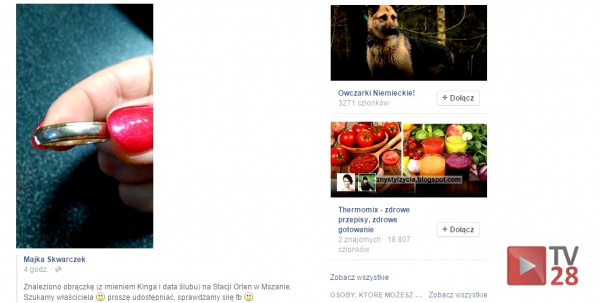 Mszana Dolna. Przez facebooka szukają właścicielki ślubnej obrączki