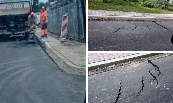 Droga popękała zaraz po położeniu asfaltu: Szybka naprawa na oczach kierowców
