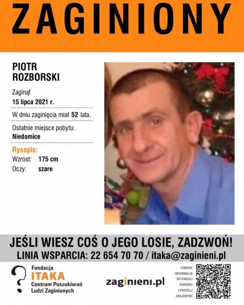 Zaginął Piotr Rozborski. Mężczyzna może potrzebować pilnej pomocy