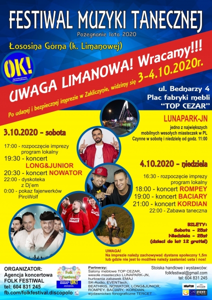 Festiwal Muzyki Tanecznej. Zagrają i zaśpiewają: Long&Junior, Nowator, Rompey, Baciary oraz Kordian