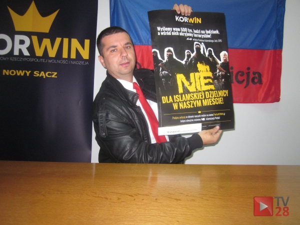 Partia KORWiN. Demonstracja przeciw przyjmowaniu imigrantów na rynku w Limanowej