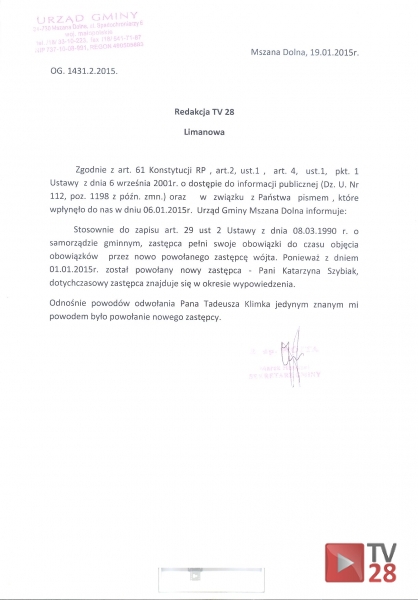 Mszana Dolna. Wójt odwołany bez podania przyczyny