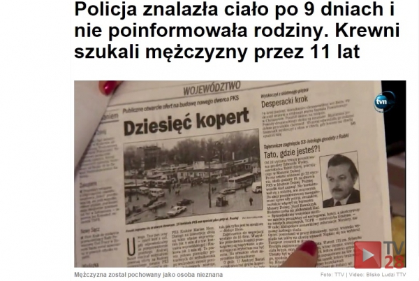 Mszana Dolna. Policja znalazła ciało po 9 dniach i nie poinformowała rodziny. Krewni szukali mężczyzny przez 11 lat