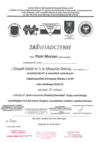 Piotrek Murzyn popisał się wiedzą europejską