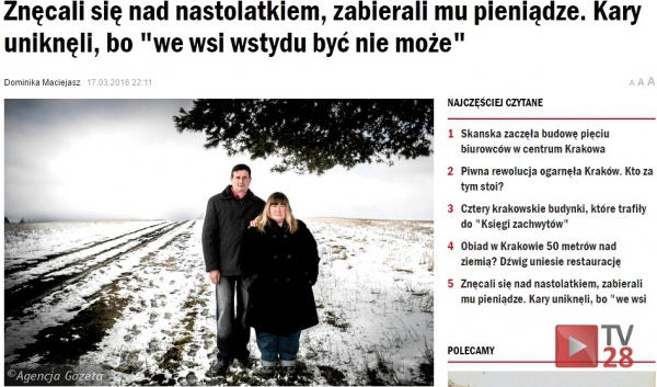 Znęcali się nad nastolatkiem, zabierali mu pieniądze. Kary uniknęli, bo "we wsi wstydu być nie może"