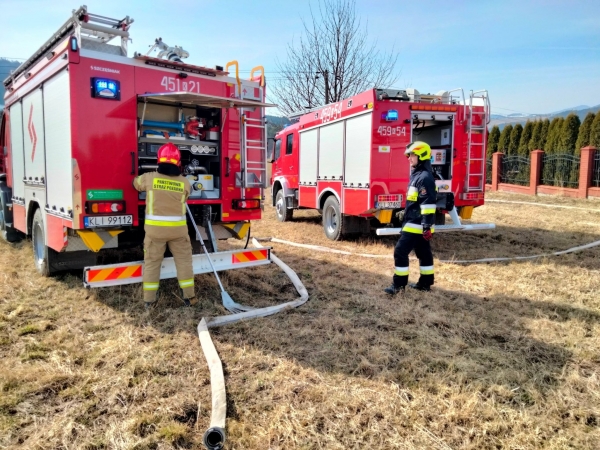 Pracowity dzień strażaków. Płonęły trawy i nieużytki w Starej Wsi, Pisarzowej i Limanowej