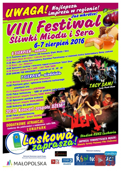 Czesław Stanisławczyk zaprasza na VIII Festiwal Śliwki Miodu i Sera do Laskowej