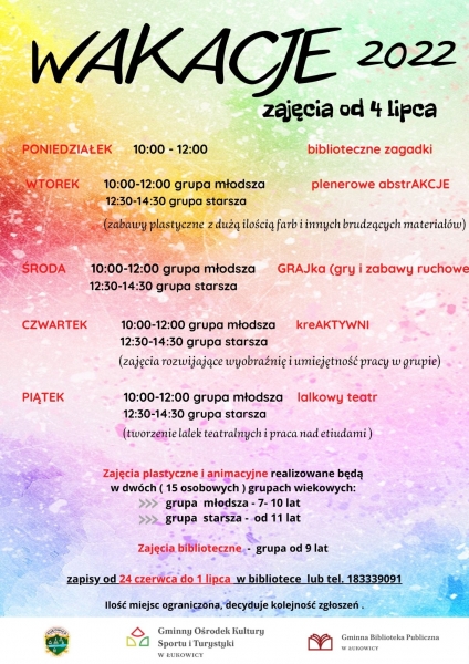 Trwają zapisy na wakacyjne zajęcia w Gminnej Bibliotece Publicznej w Łukowicy