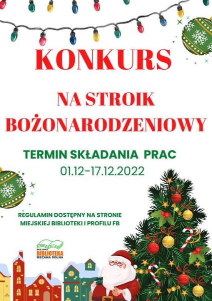Miejska Biblioteka w Mszanie Dolnej zaprasza do udziału w konkursie na świąteczny stroik