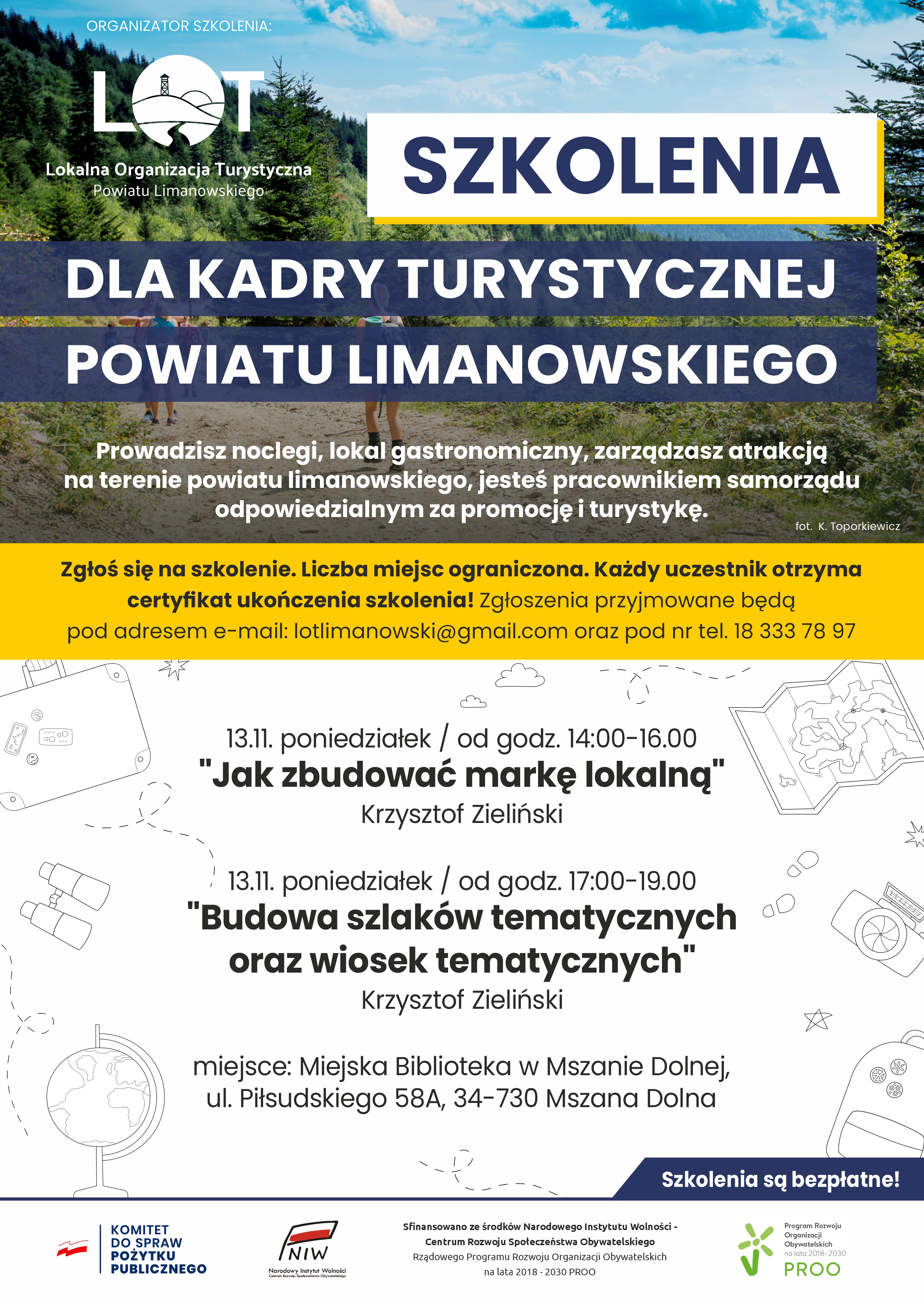 Lokalna Organizacja Turystyczna Powiatu Limanowskiego zaprasza na bezpłatne szkolenia