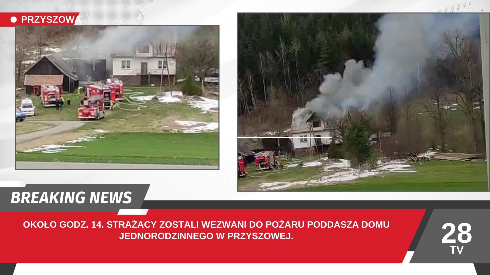 Przyszowa. Pożar poddasza domu jednorodzinnego