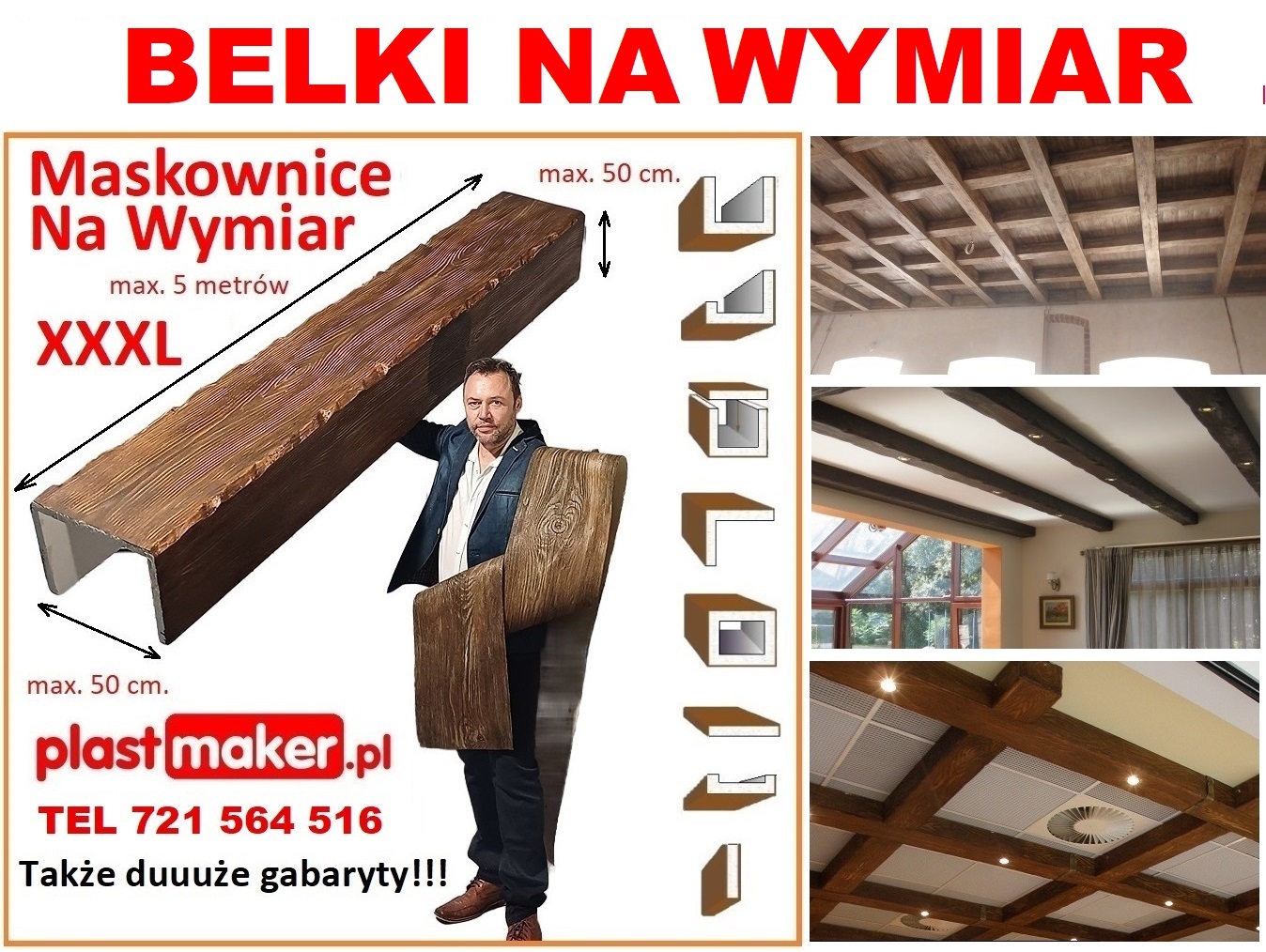 Belki dekoracyjne sufitowe, lamele, maskownice NA WYMIAR drewna faux wood elastyczna deska