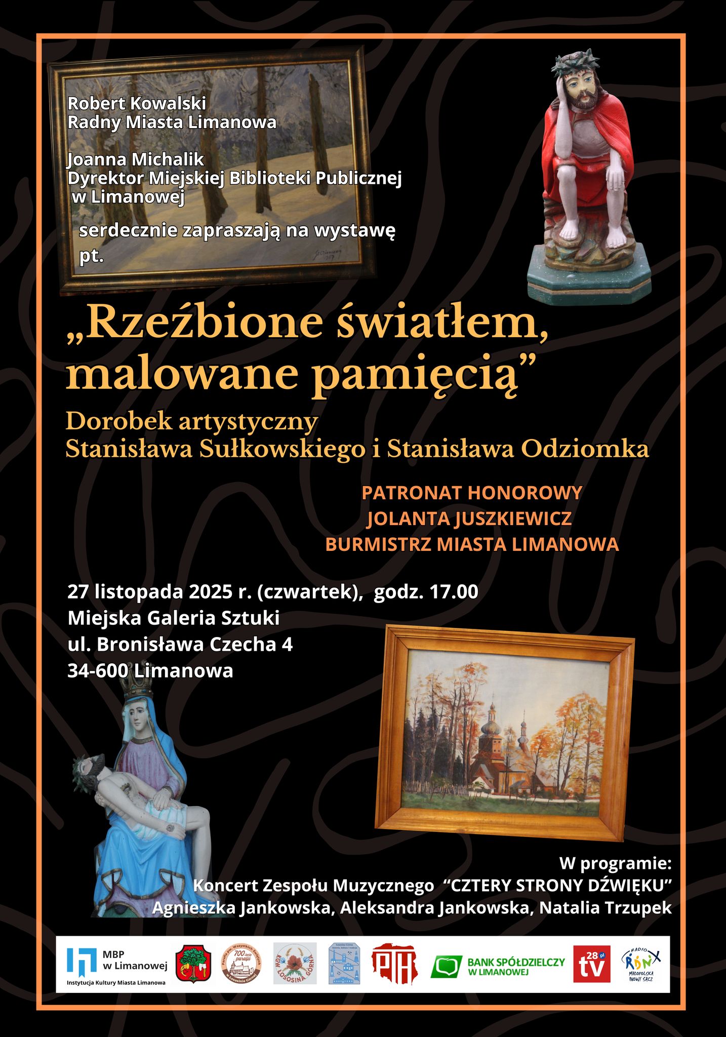 Zaproszenie na wernisaż wystawy „Rzeźbione światłem, malowane pamięcią” i koncert