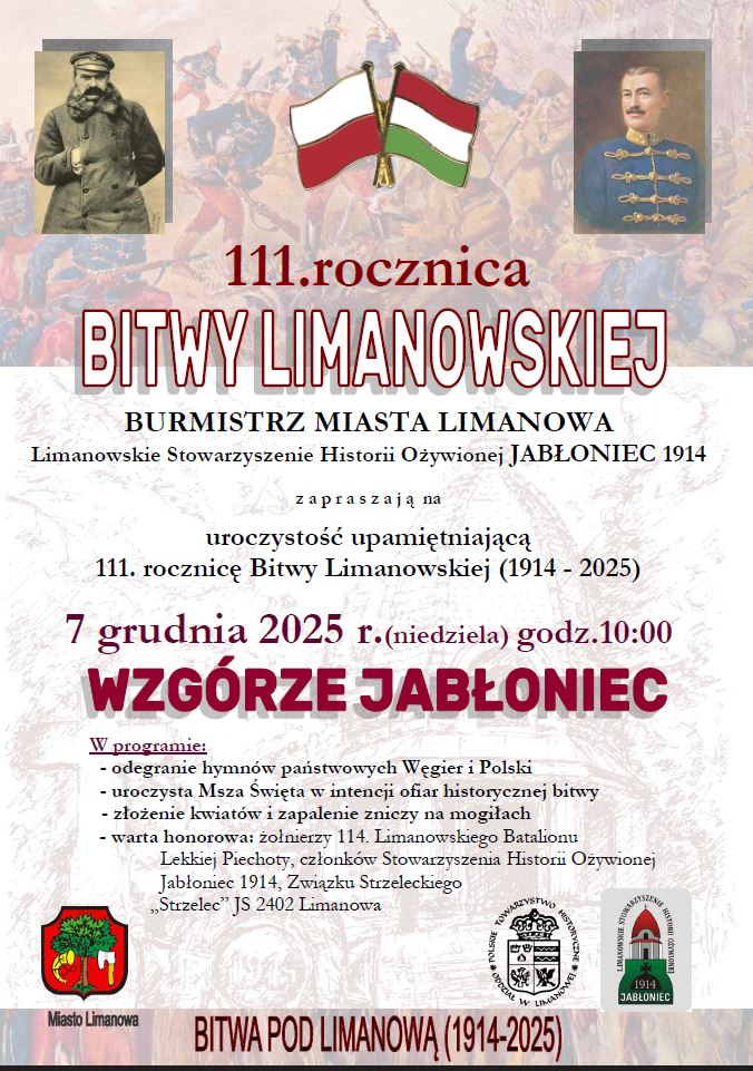 Zaproszenie na obchody 111. rocznicy bitwy pod Limanową