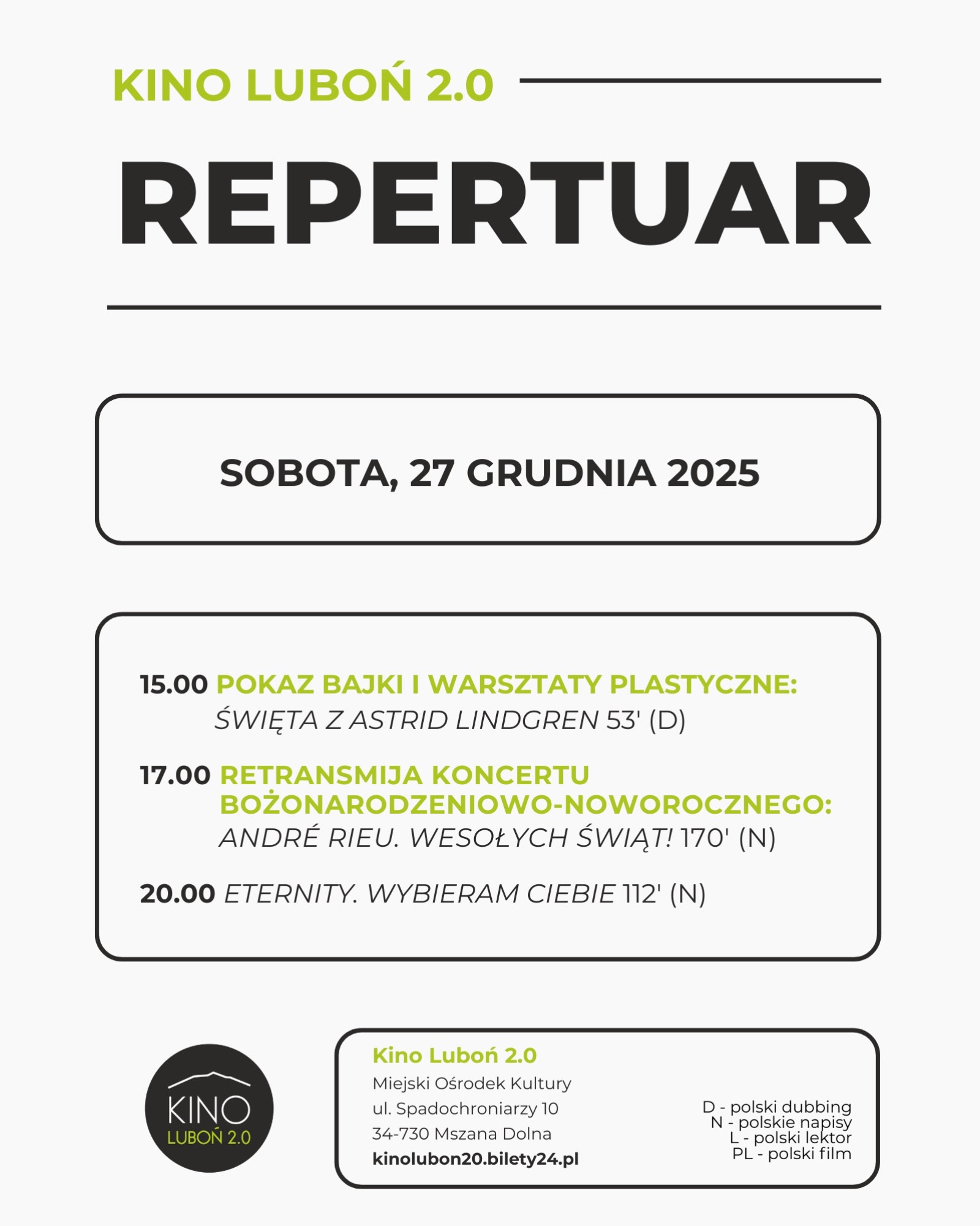 Kino w Mszanie Dolnej zaprasza na sobotnie seanse