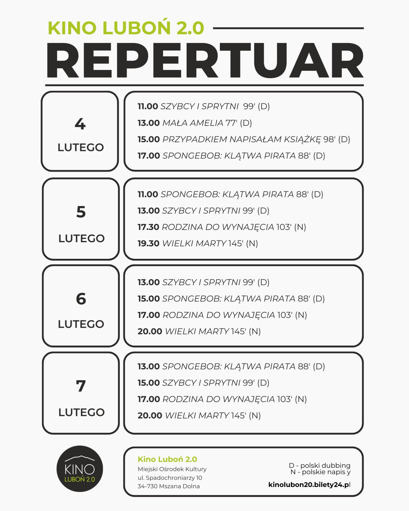 Repertuar mszańskiego kina od 4 do 7 lutego
