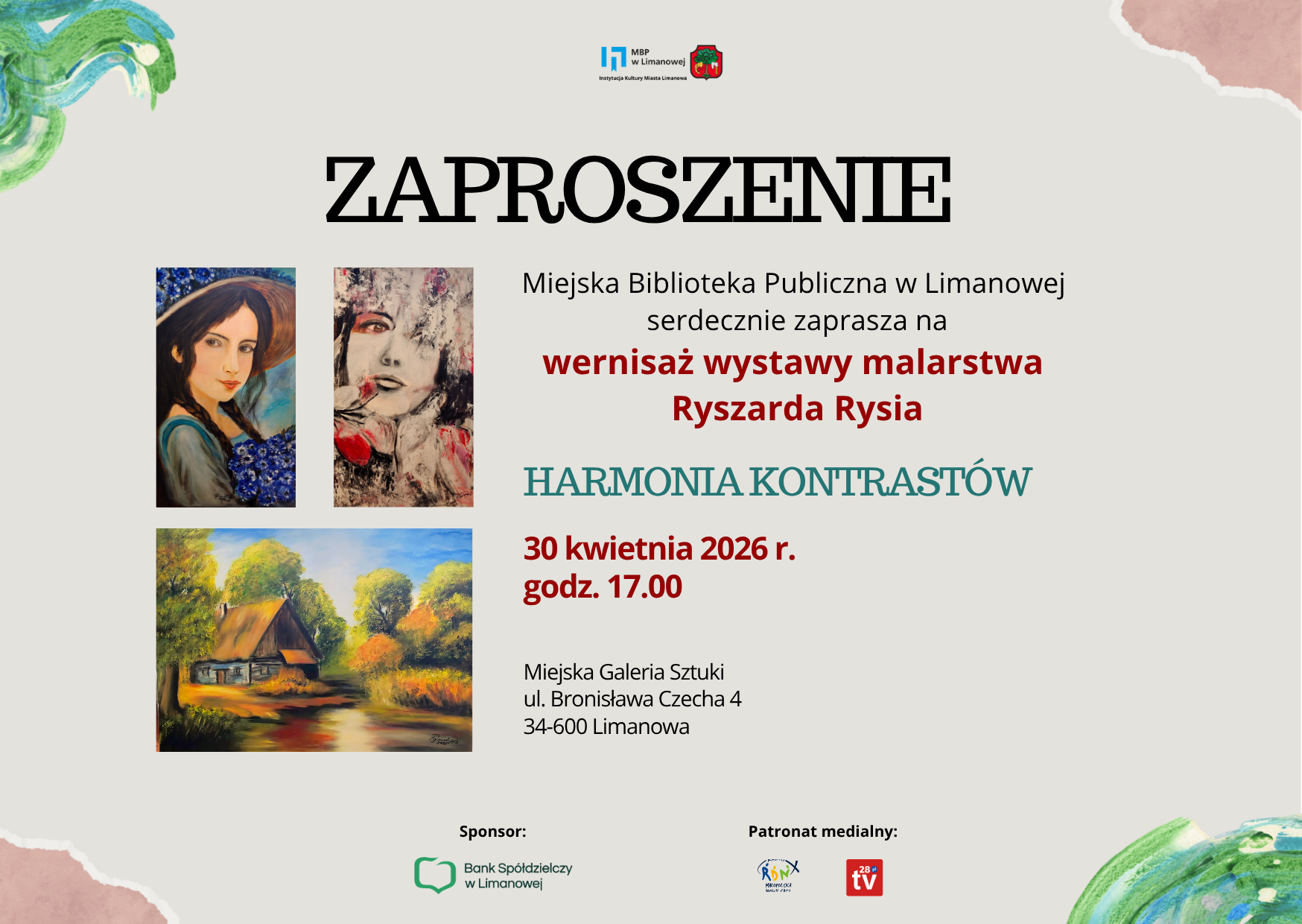 Zaproszenie na wernisaż wystawy malarstwa Ryszarda Rysia