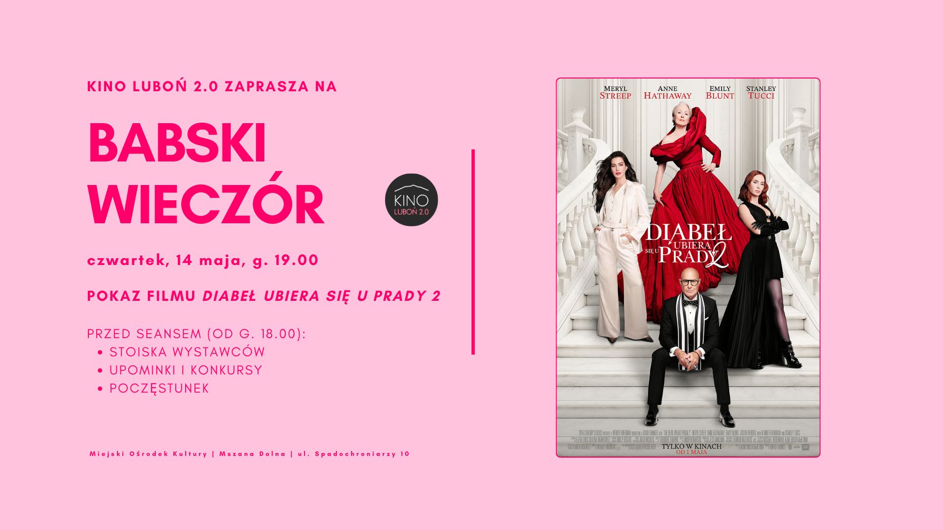 Kino Luboń 2.0 zaprasza na „BABSKI WIECZÓR” z filmem „Diabeł ubiera się u Prady 2”