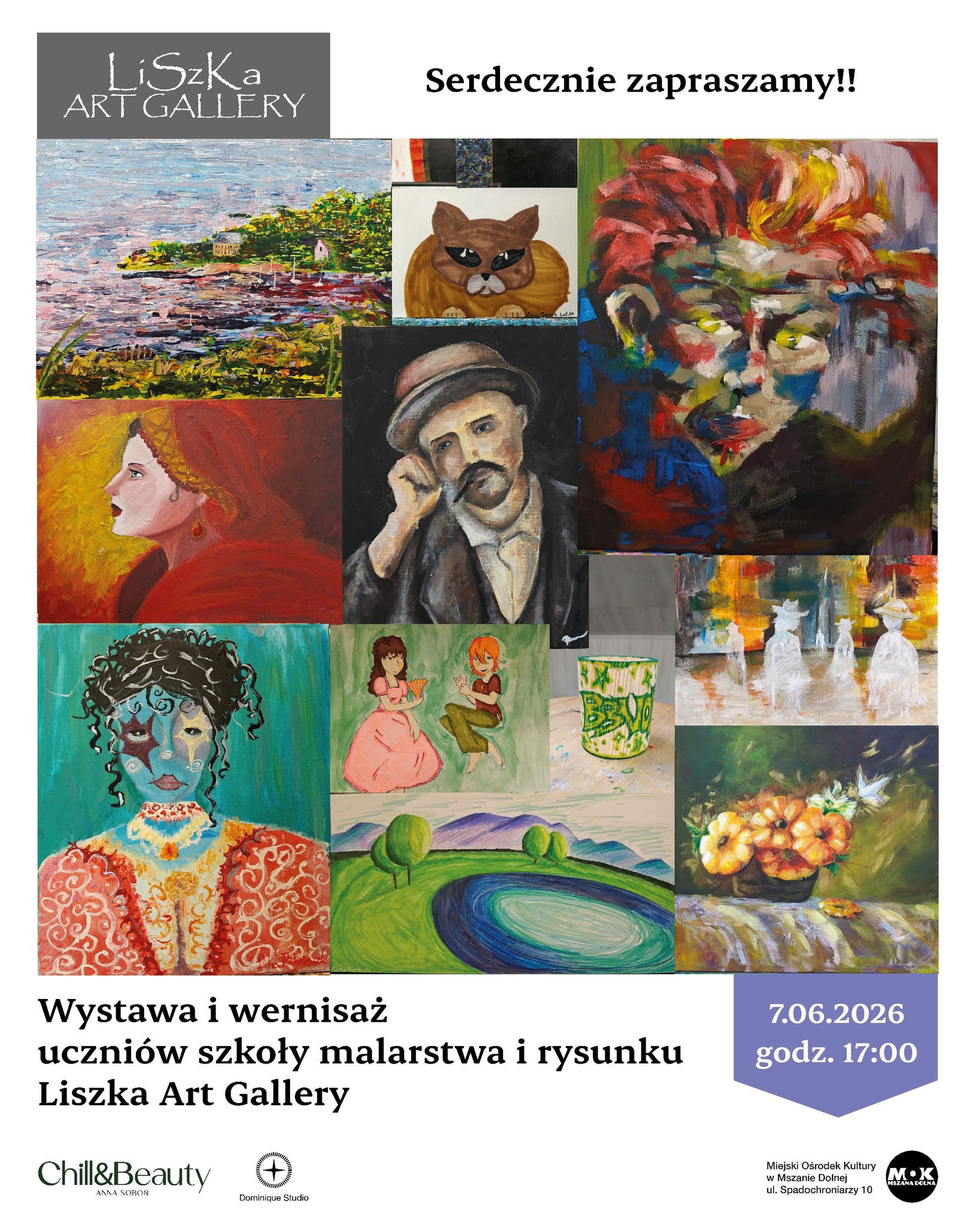 Zaproszenie na wernisaż wystawy prac uczniów pracowni Liszka Art Gallery