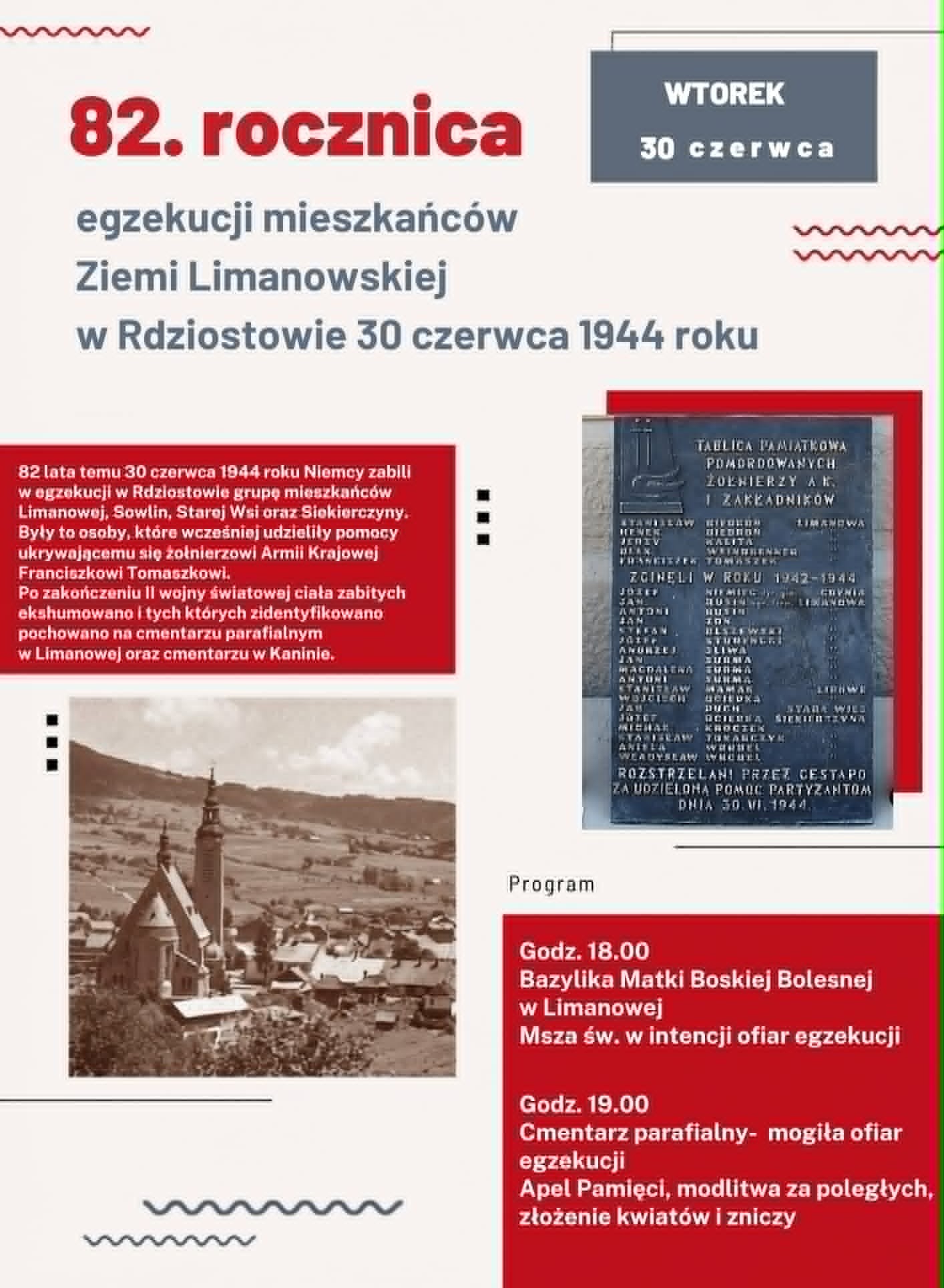 Zaproszenie na uroczystości upamiętniające ofiary egzekucji z 1944 roku
