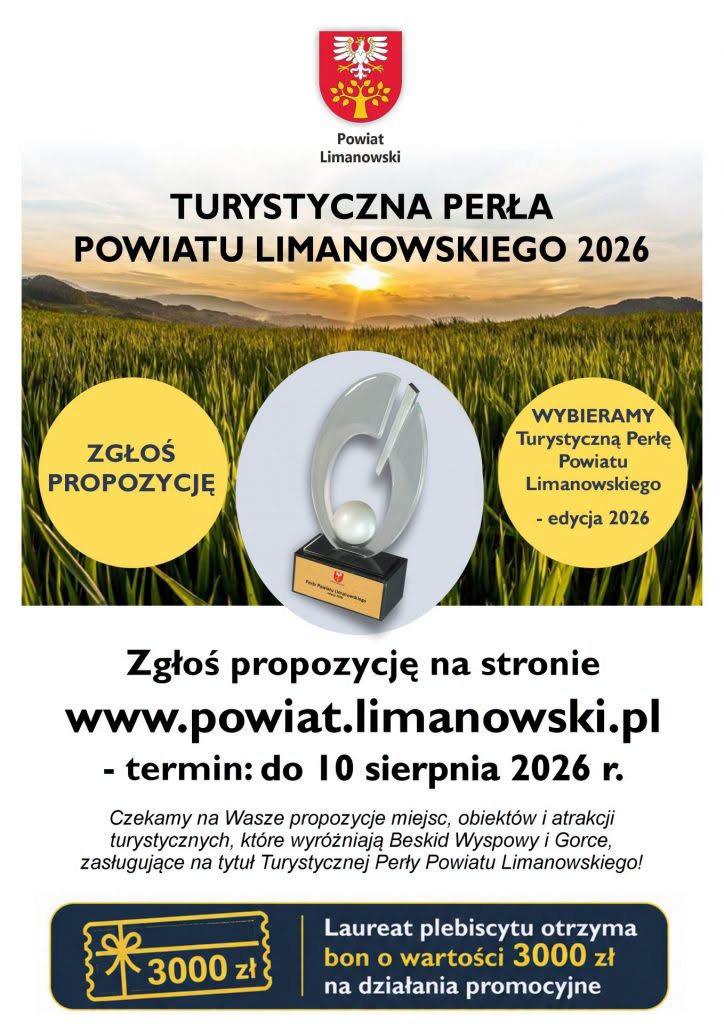 „Turystyczna Perła Powiatu Limanowskiego”. Propozycje można zgłaszać do 10 sierpnia