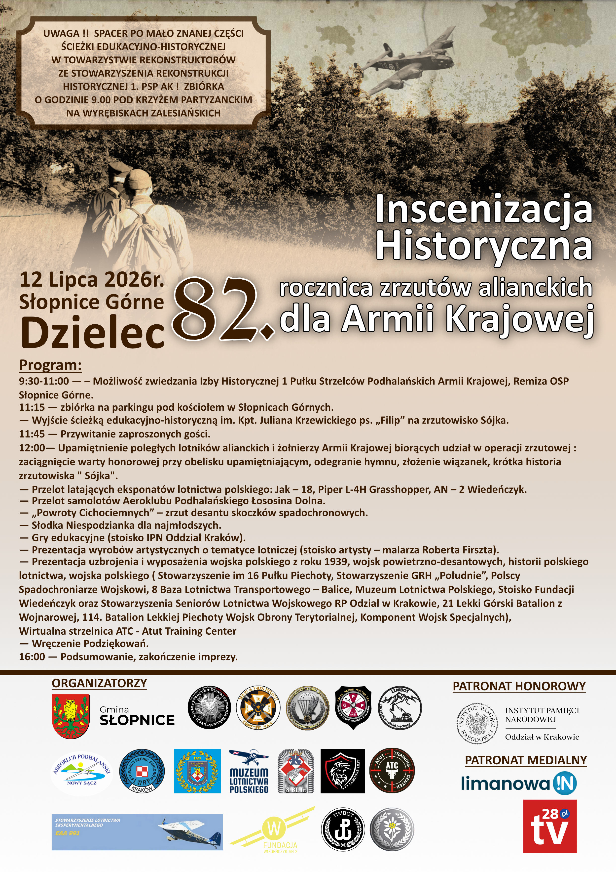Zaproszenie na obchody 82. rocznicy zrzutów alianckich dla 1. PSP AK