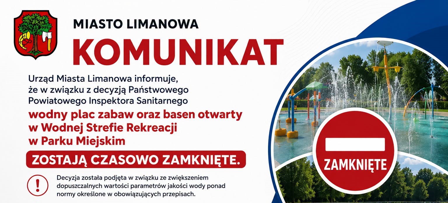 Czasowe zamknięcie wodnego placu zabaw i basenu zewnętrznego w Limanowej