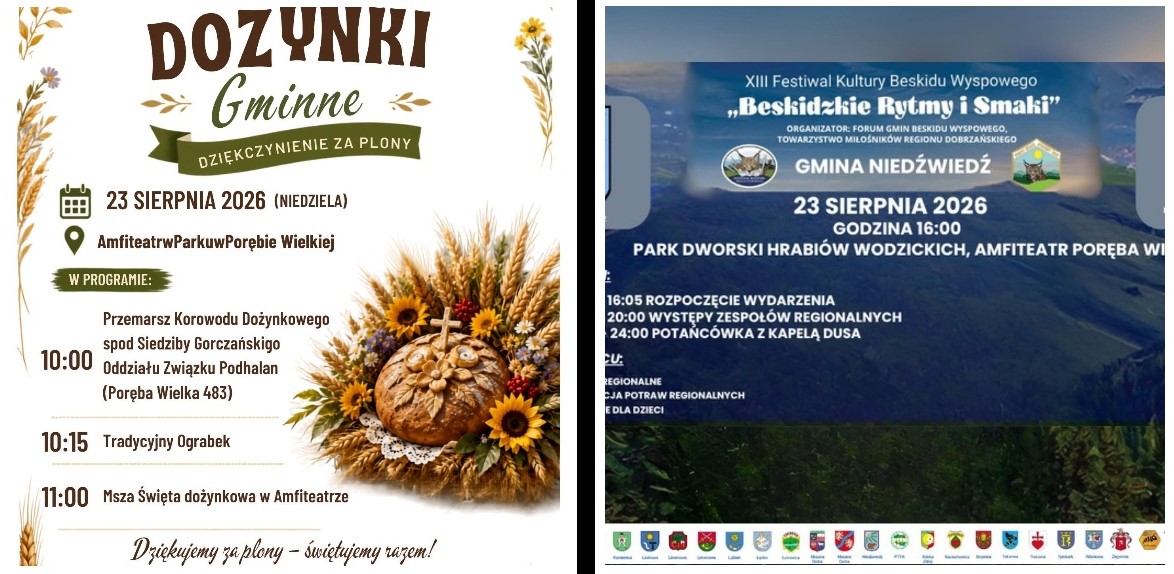 Dożynki oraz „Festiwal Beskidzkie Rytmy i Smaki” w Porębie Wielkiej