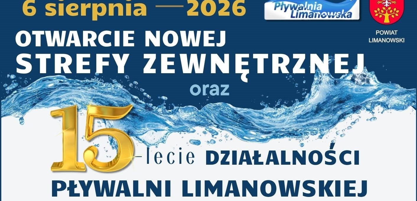 Zaproszenie na 15-lecie Pływalni Limanowskiej i otwarcie nowej strefy zewnętrznej