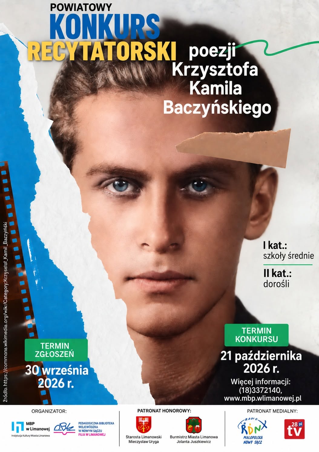 Konkurs recytatorski poświęcony poezji Krzysztofa Kamila Baczyńskiego. Zgłoszenia do 30 września