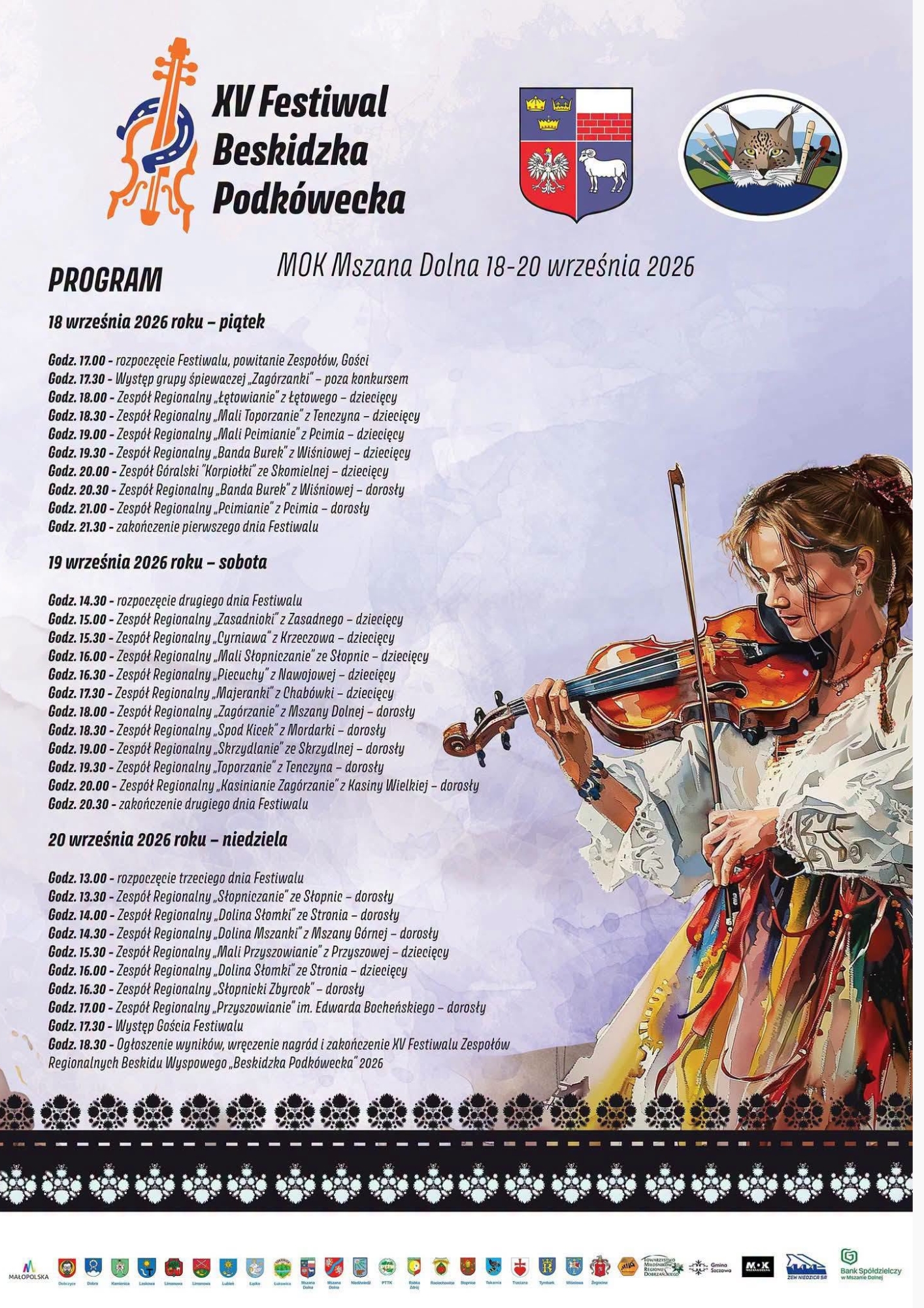 Zapraszamy do Mszany Dolnej na 15. jubileuszowy Festiwal Zespołów Regionalnych Beskidu Wyspowego „Beskidzka Podkówecka”
