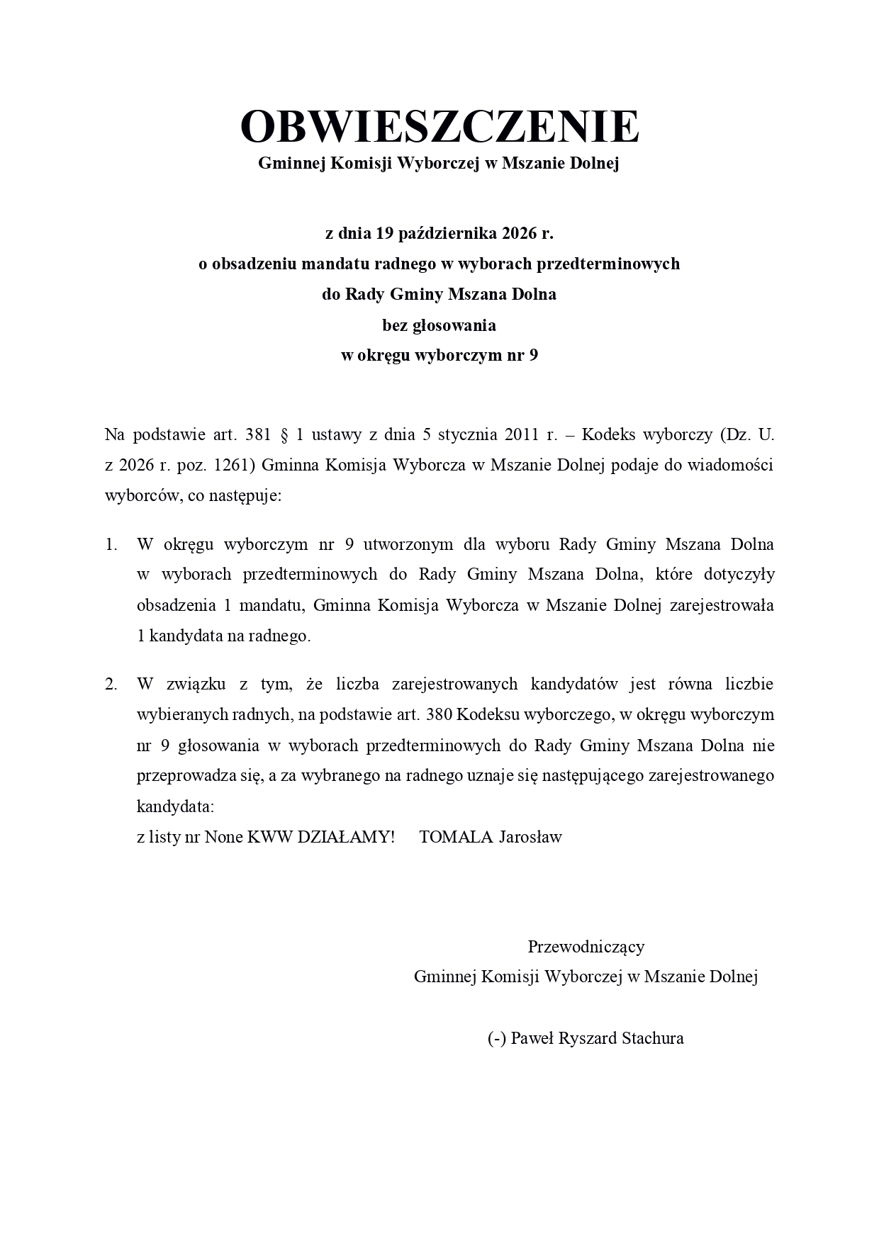 Monika Góralik i Jarosław Tomala w nowej Radzie Gminy Mszana Dolna