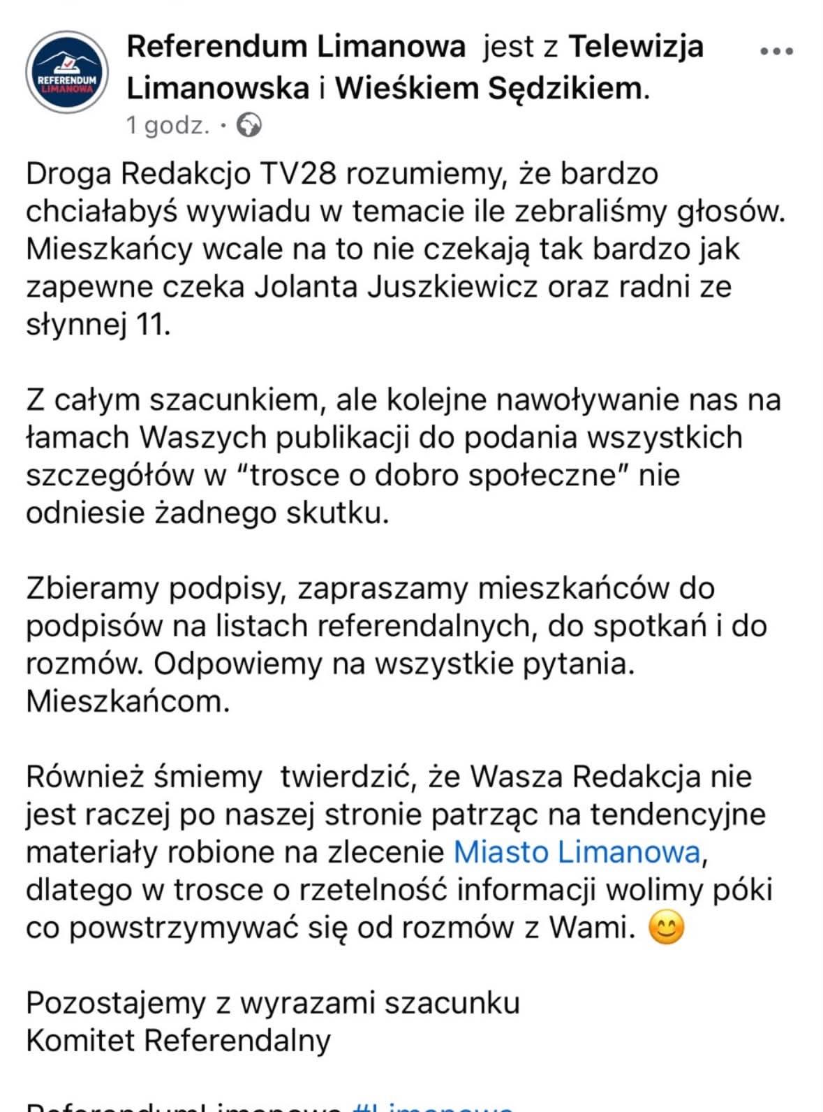 Komitet Referendalny: Materiały robione na zlecenie. Zostaliśmy posądzeni o stronniczość