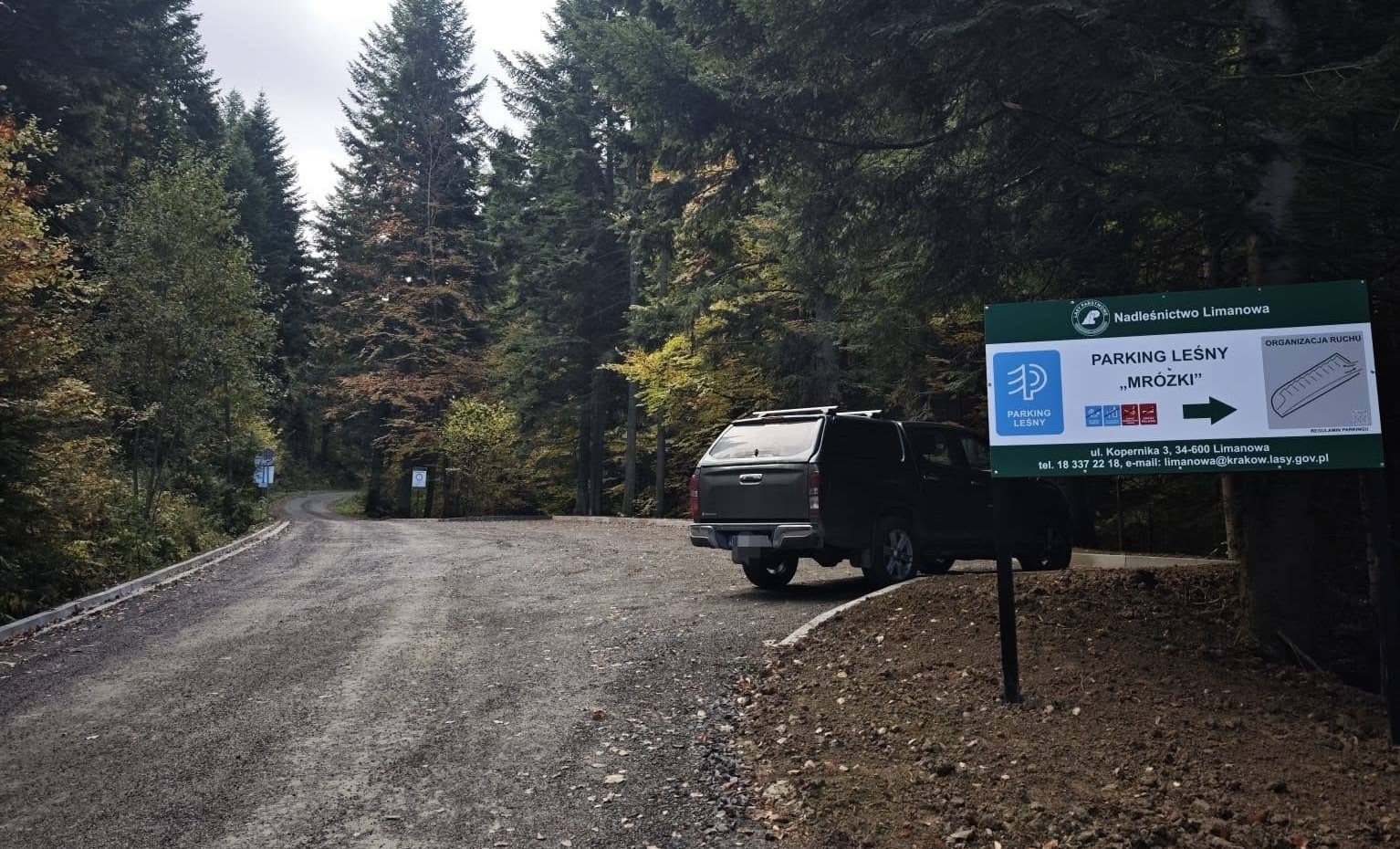 Nadleśnictwo Limanowa dla turystyki. Wiaty na Mogielicy, parking w Półrzeczkach