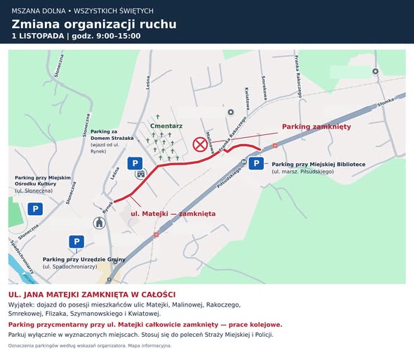 Mszana Dolna. Zmiana organizacji ruchu 1 listopada