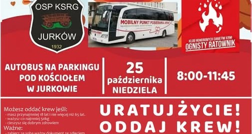 Druhowie OSP z Jurkowa organizują akcję krwiodawstwa