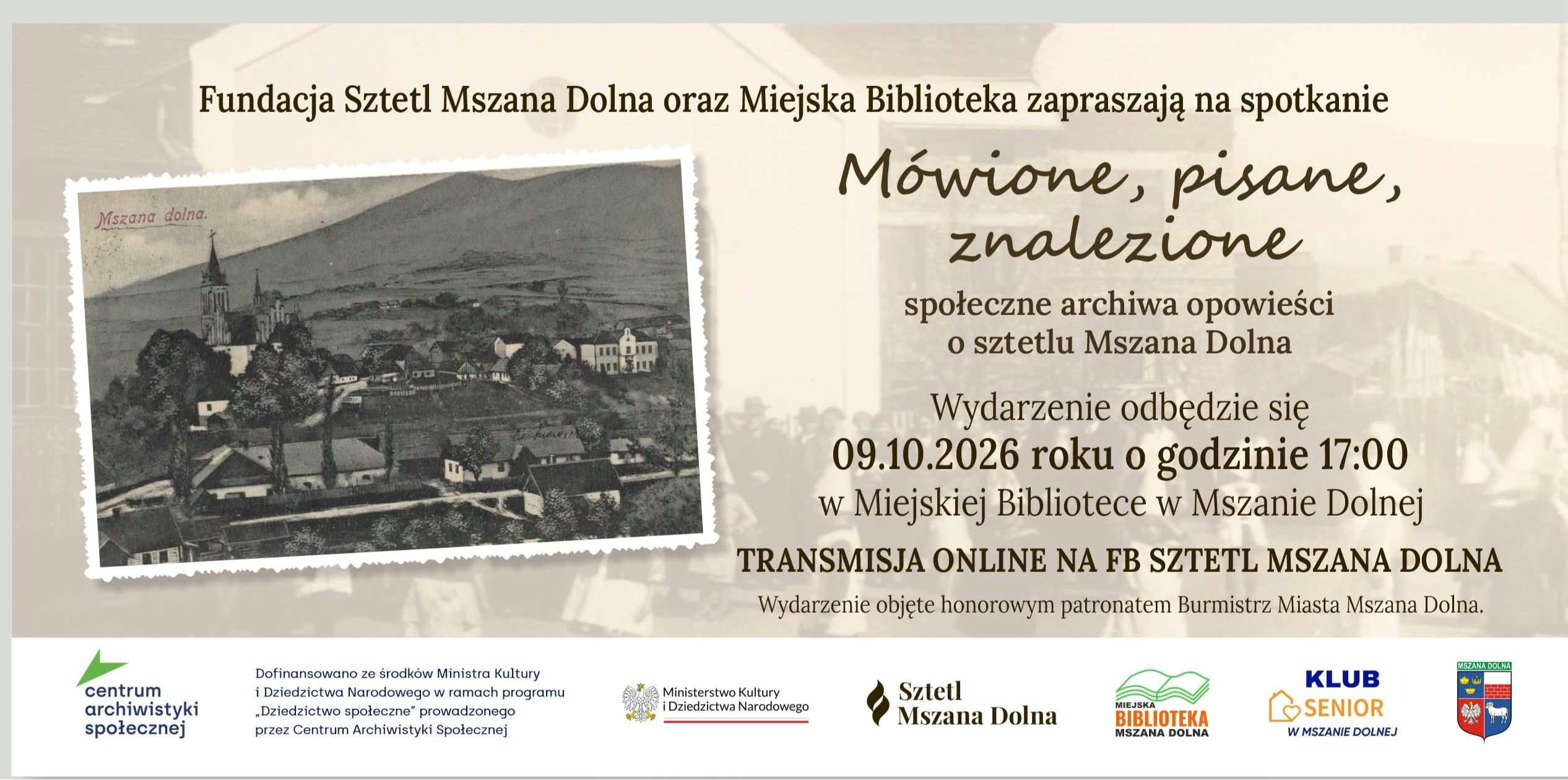 „Mówione, pisane, znalezione. Społeczne archiwa opowieści o sztetlu Mszana Dolna” – zaproszenie na spotkanie